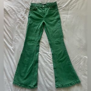 Bershka High Rise Flare Jeans in Green
